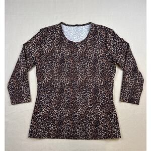 J. McLaughlin leopard print nylon spandex 3/4 sleeve‎ top size SMALL cheetah